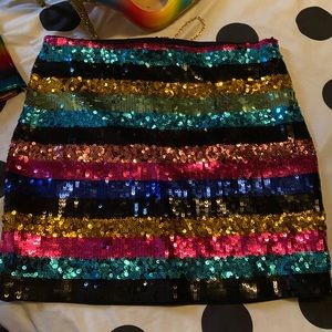 Express women’s sequin rainbow skirt